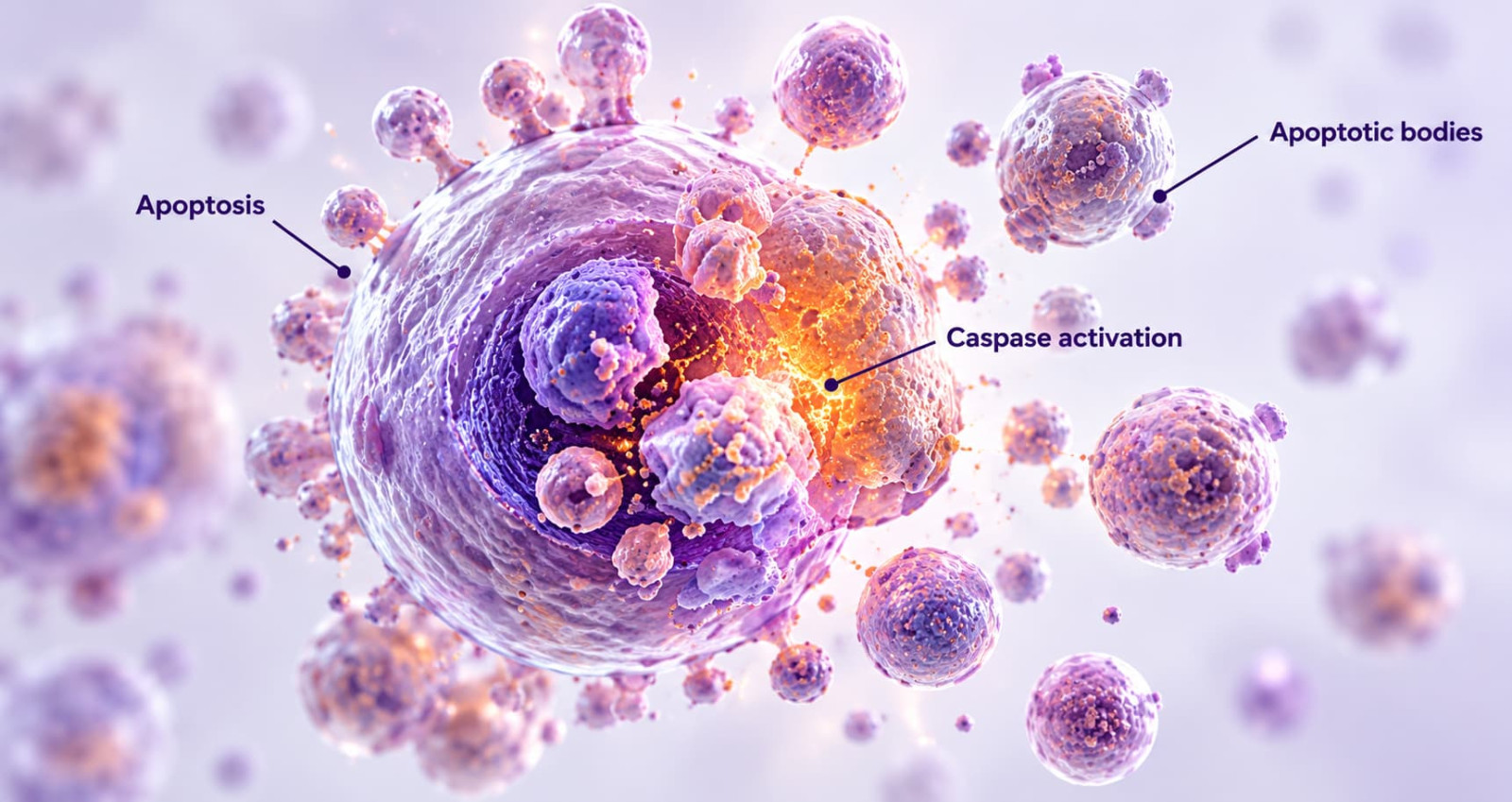 Cleaved caspase antibody category illustration showing apoptosis, caspase activation and apoptotic bodies